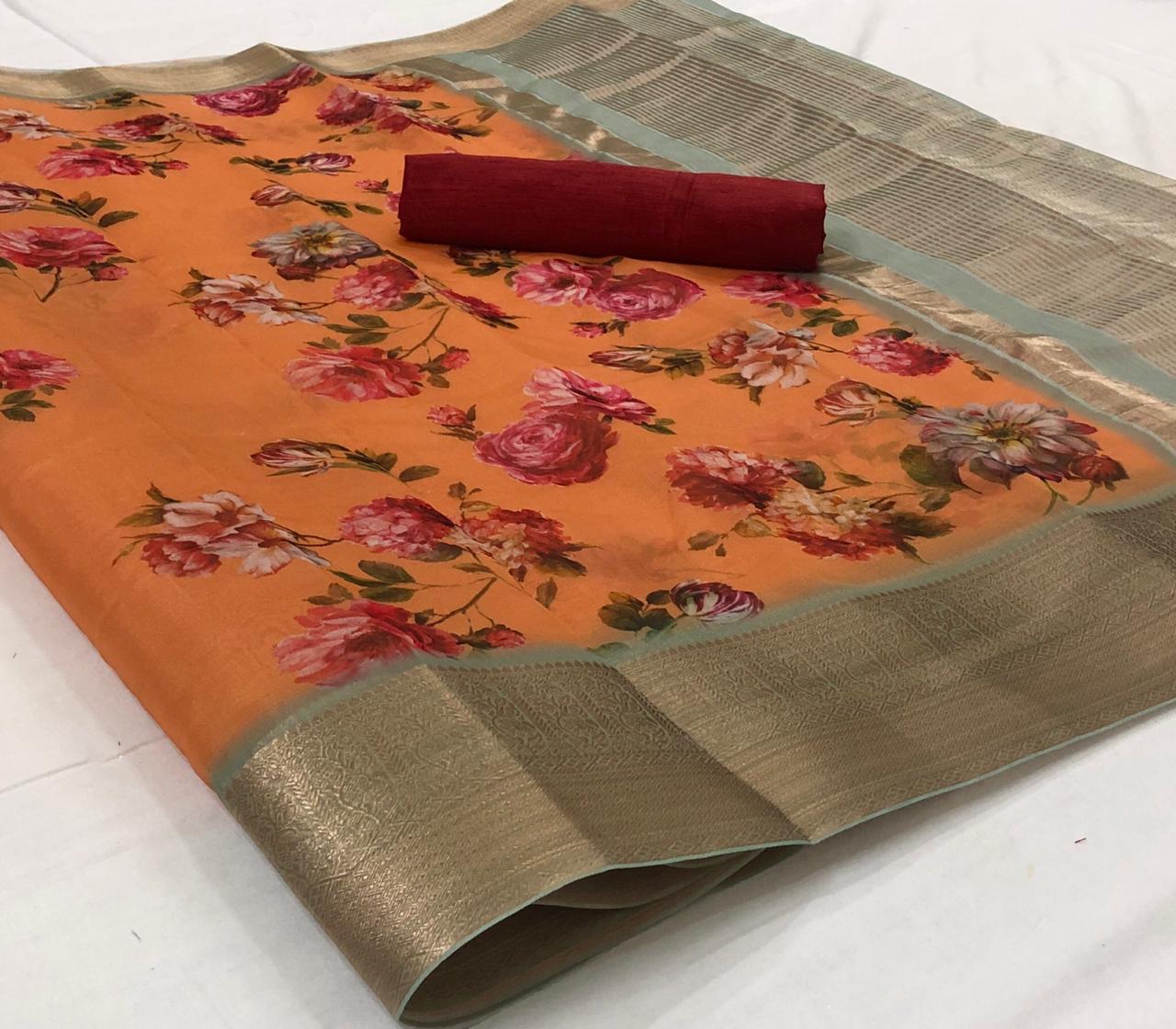 Rajyog Organza Latest Designer Casual Wear Silk Soft Weaving Saree Collection